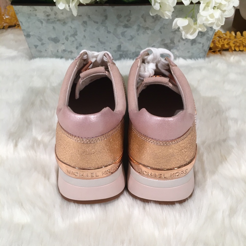 NEW Michael Kors Allie Leather Trainers Rose Gold - Picture 4 of 6
